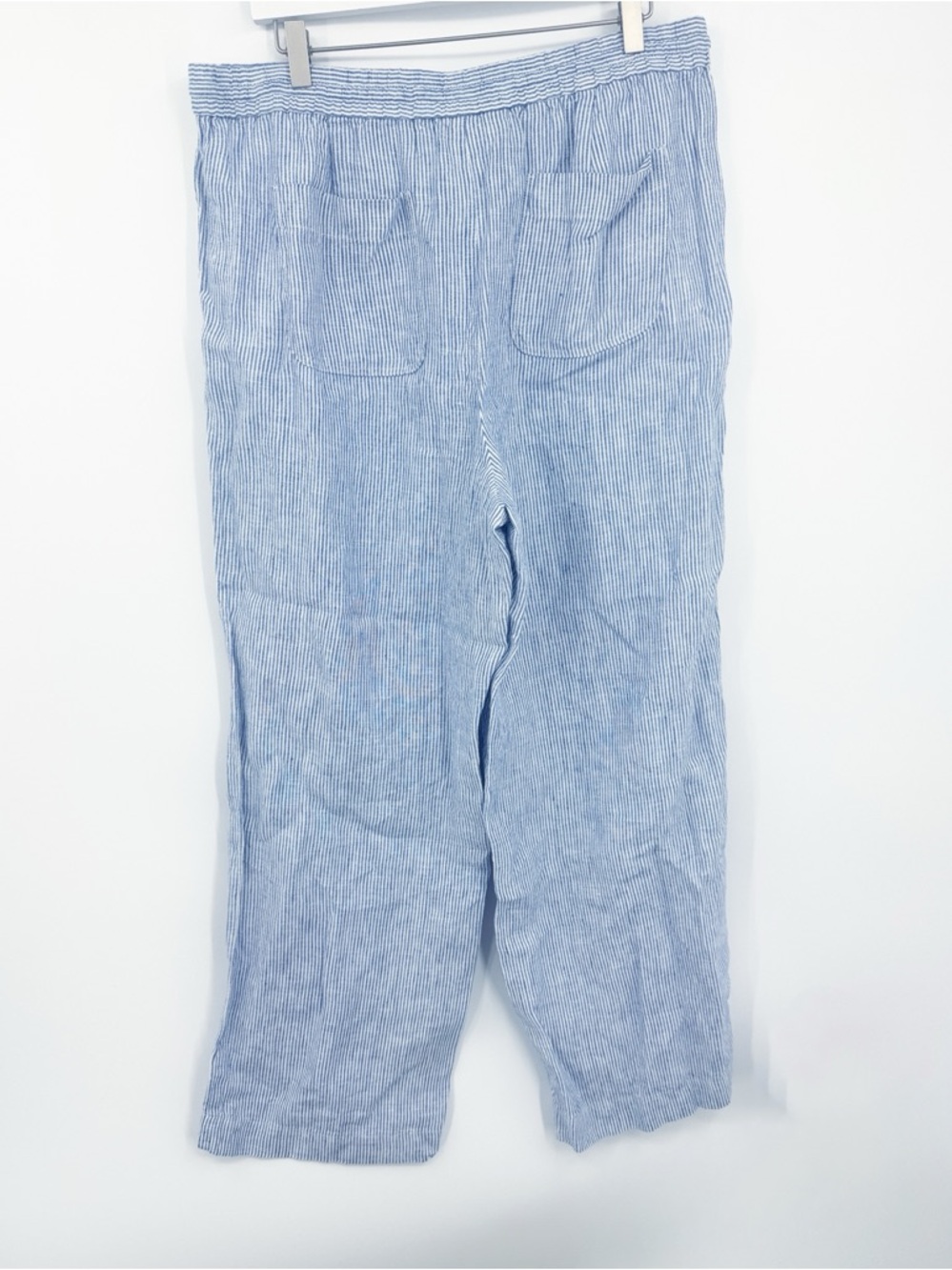 Talbots Linen Wide Leg Striped Pull On Relaxed Fit Pants Blue White Size 14 - Picture 3 of 5